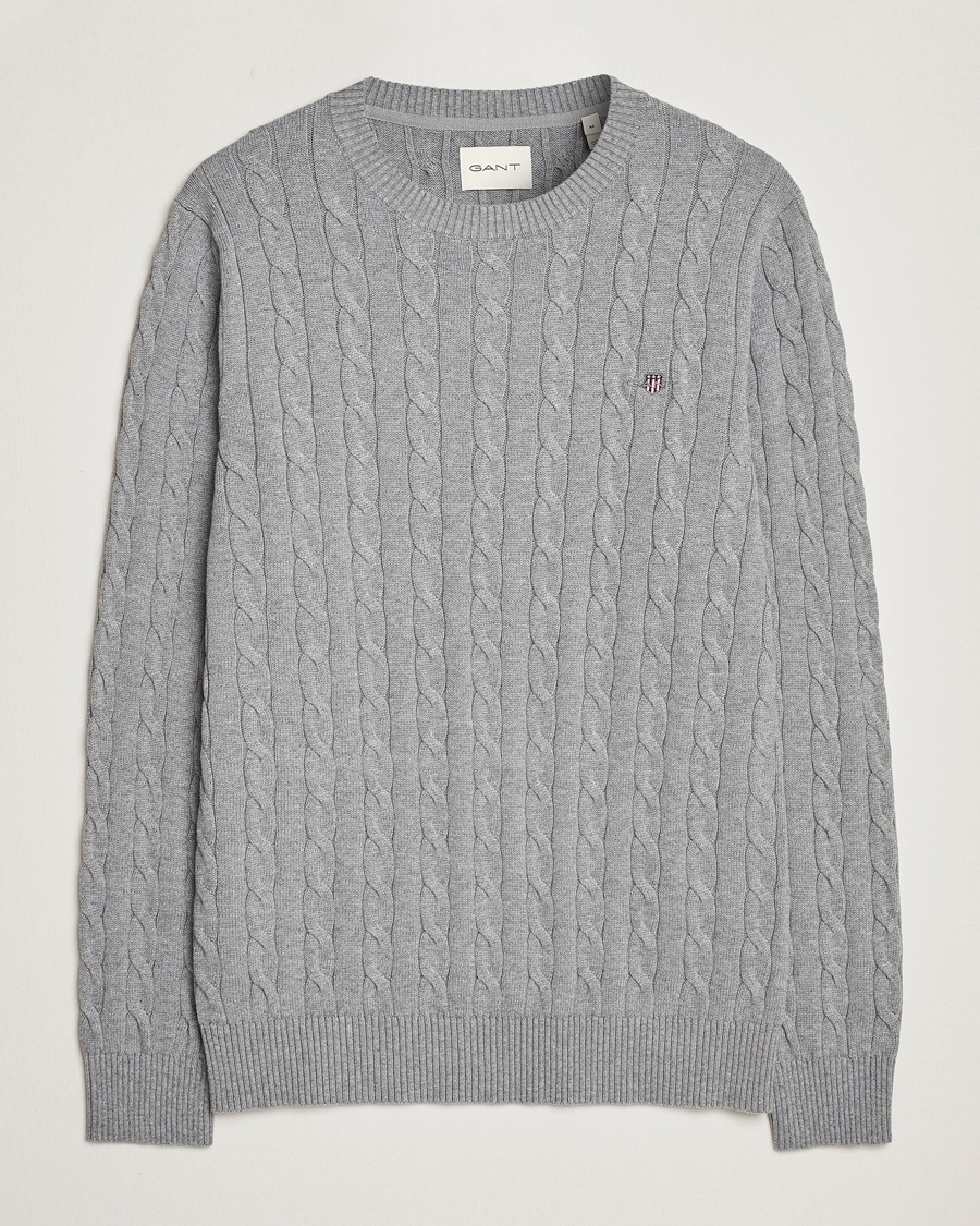 Gant Cotton Cable Crew Neck Grey Melange – Grau