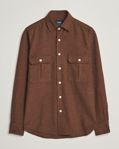 Herren | Hemden | Drake's | Merino Wool Work Shirt Brown