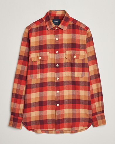 Herren | Hemden | Drake's | Brushed Madras Checked Work Shirt Red