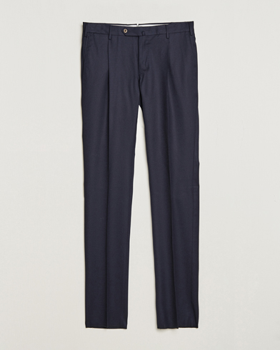 Herren | Quiet Luxury | PT01 | Slim Fit Pleated Flannel Trousers Navy
