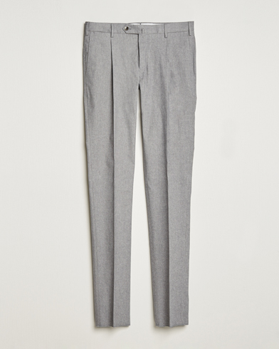 Herren | PT01 | PT01 | Slim Fit Pleated Cotton Flannel Trousers Light Grey