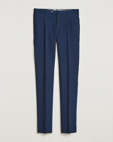 Herren | Quiet Luxury | PT01 | Slim Fit Pleated Cotton Flannel Trousers Navy