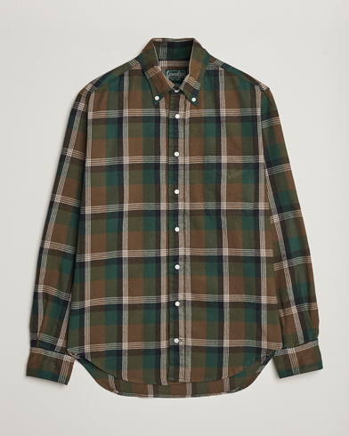 Herren |  | Gitman Vintage | Button Down Shaggy Flannel Shirt Olive Check