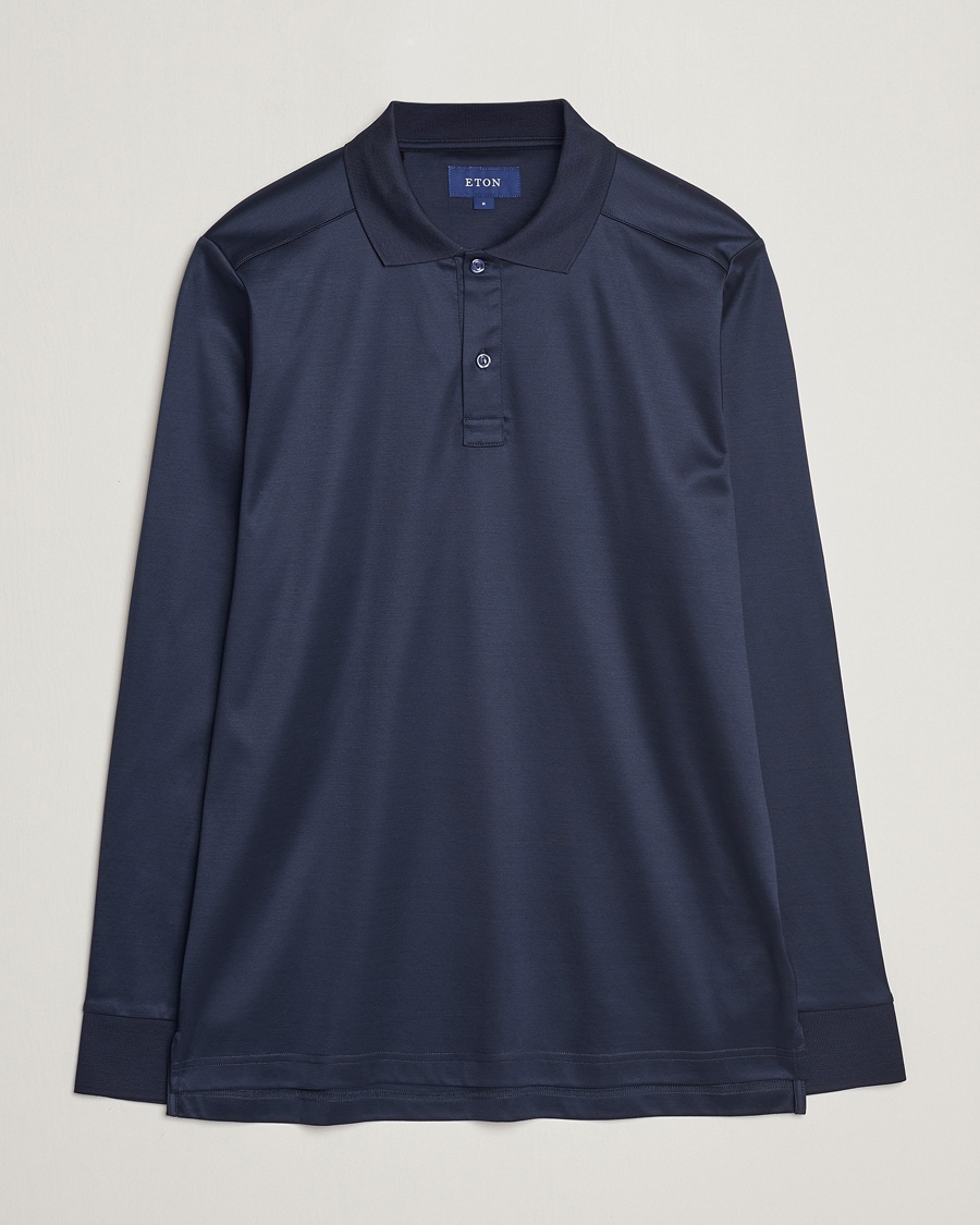 Herren | | Eton | Filo Di Scozia Long Sleeve Polo Navy Blue