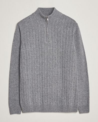 Herren |  | Oscar Jacobson | Percy Wool/Cashmere Knitted Half Zip Grey Melange