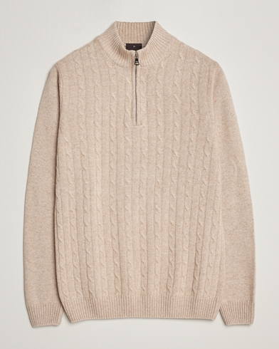 Herren |  | Oscar Jacobson | Percy Wool/Cashmere Knitted Half Zip Beige