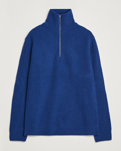 Herren |  | Nudie Jeans | August Wool Rib Knitted Half Zip Royal Blue