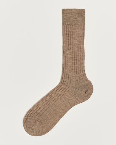 Herren |  | Bresciani | Wool/Nylon Ribbed Short Socks Beige Melange