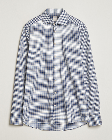 Herren | Hemden | Stenströms | Slimline Small Checked Flannel Shirt Blue/Grey
