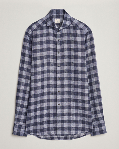 Herren | Kleidung | Stenströms | Slimline Checked Linen Flannel Shirt Blue