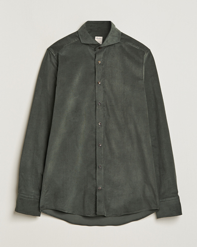 Herren | Hemden | Stenströms | Slimline Cut Away Corduroy Shirt Dark Green