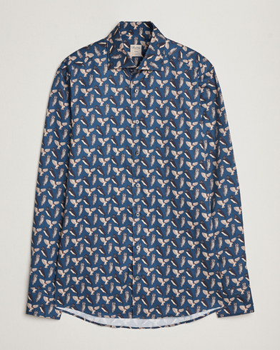 Herren |  | Stenströms | Slimline Owl Printed Cut Away Shirt Blue