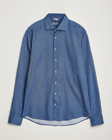 Herren |  | Stenströms | Slimline Printed Oxford Washed Cut Away Shirt Dark Blue