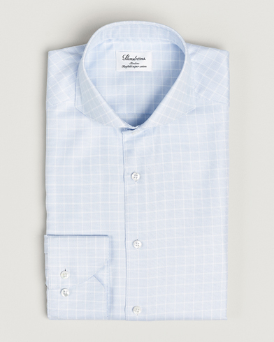 Herren |  | Stenströms | Slimline Small Checked Cut Away Shirt Light Blue