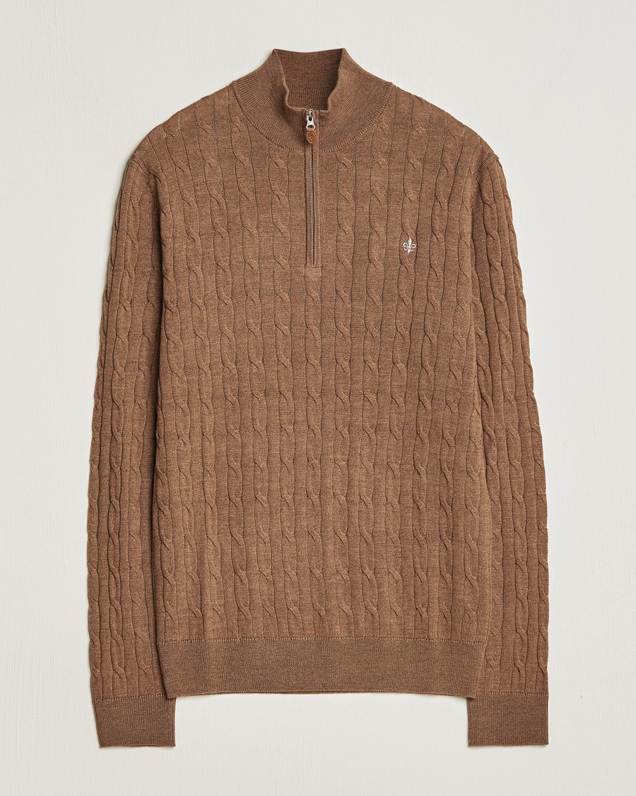 Morris Merino Cable Half Zip Camel - Braun - Half-zip - Grösse: XXL