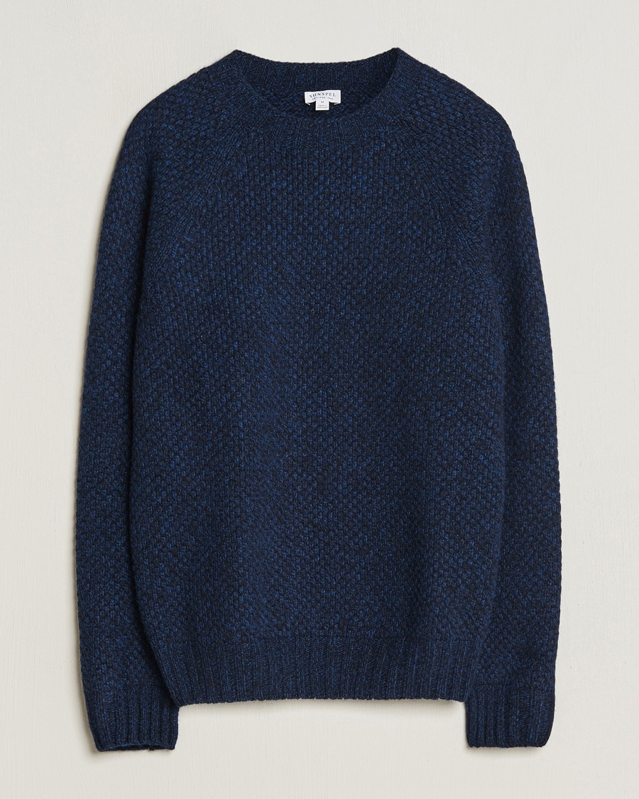 Sunspel Textured Lambswool Jumper Bright Navy Twist - Blau - Strickpullover - Grösse: XL