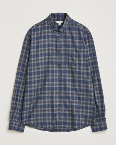 Herren |  | Sunspel | Brushed Cotton Flannel Shirt Grey/Blue Check
