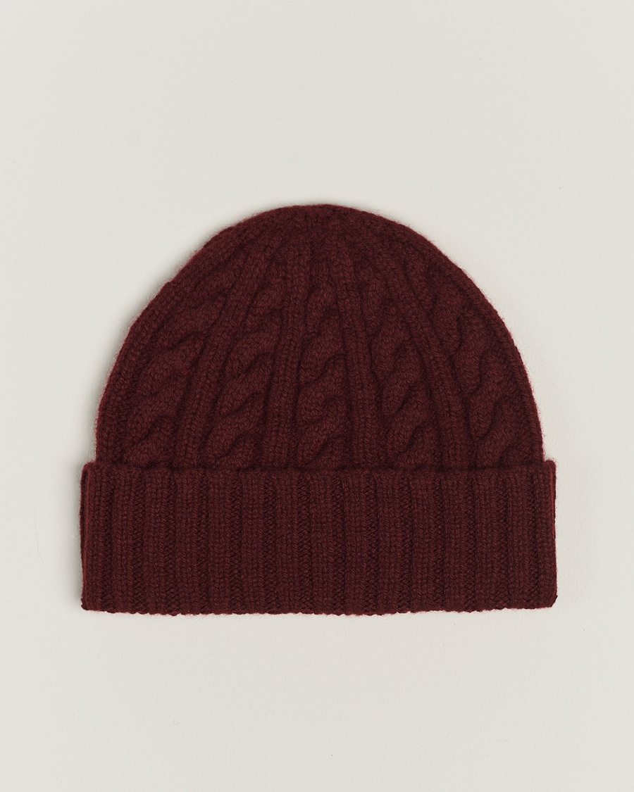 Sunspel Lambswool Cable Hat Maroon