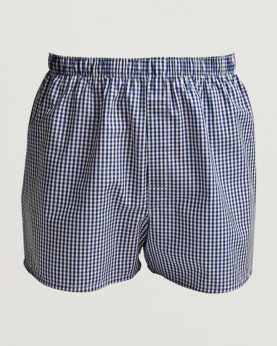 Sunspel Cotton Gingham Boxer Navy - Blau - Unterhose - Grösse: S