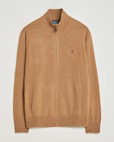 Herren |  | Polo Ralph Lauren | Merino Knitted Full Zip Sweater Latte Brown Heather