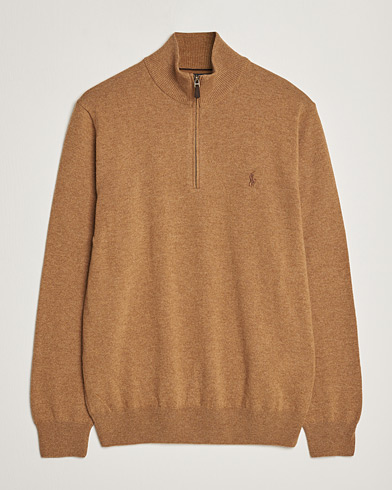 Herren |  | Polo Ralph Lauren | Merino Knitted Half Zip Sweater Latte Brown Heather