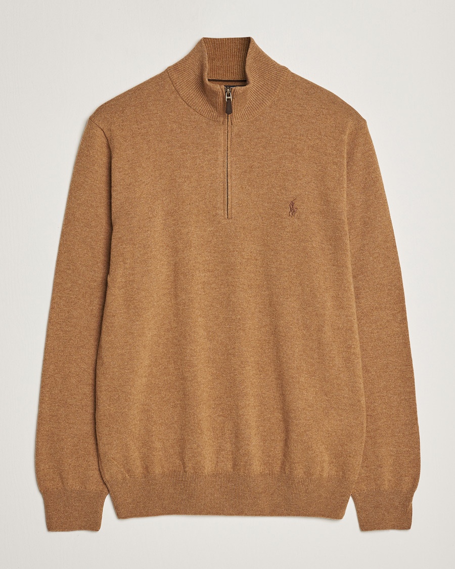 Polo Ralph Lauren Merino Knitted Half Zip Sweater Latte Brown Heather - Braun - Half-zip - Grösse: XL