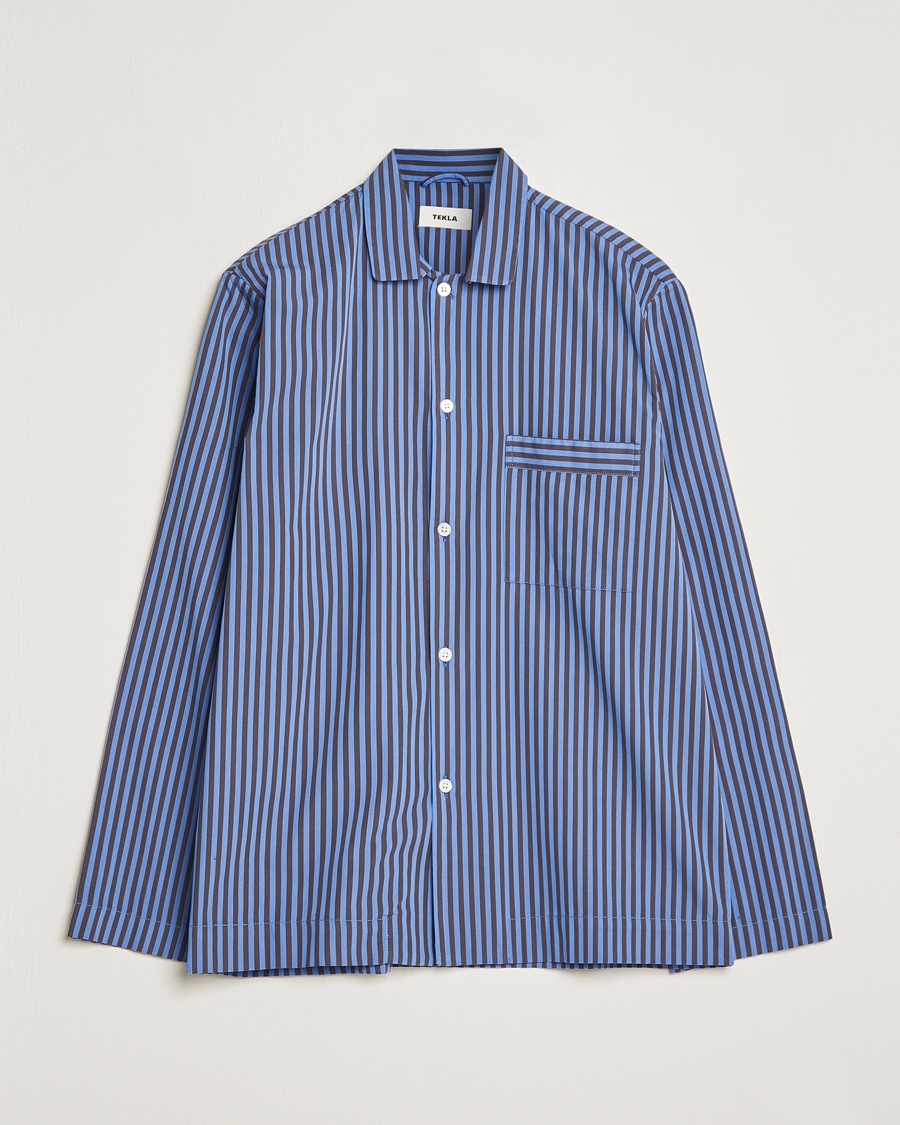 Tekla Poplin Pyjama Shirt Verneuil Stripes – Blau