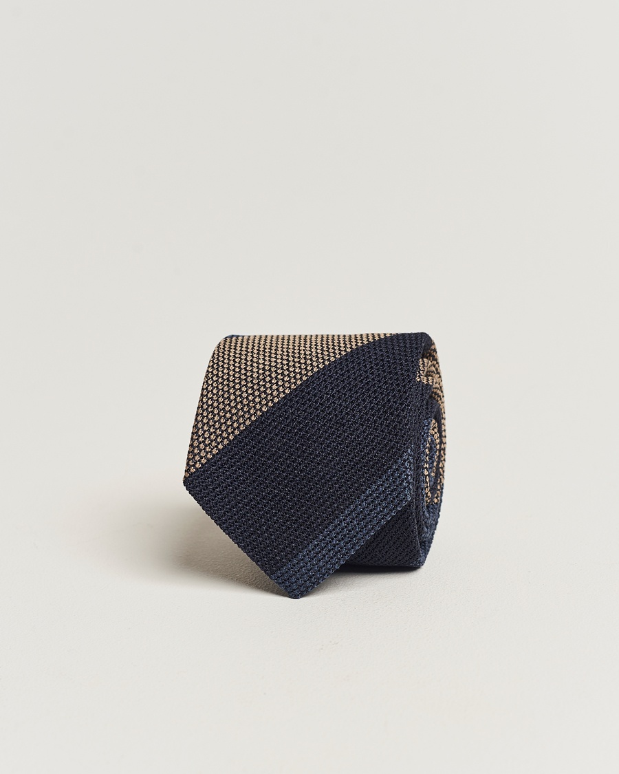  Silk Grenadine 8cm Block Striped Tie Navy/Blue/Beige