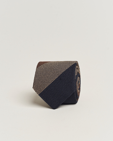 Herren |  | Amanda Christensen | Silk Grenadine 8cm Block Striped Tie Brown/Navy/Beige