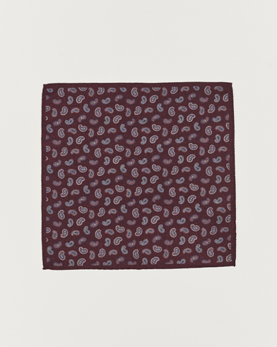 Herren |  | Amanda Christensen | Wool Flannel Printed Paisley Pocket Square Wine