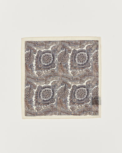 Herren |  | Amanda Christensen | Wool Printed Large Paisley Pocket Square White