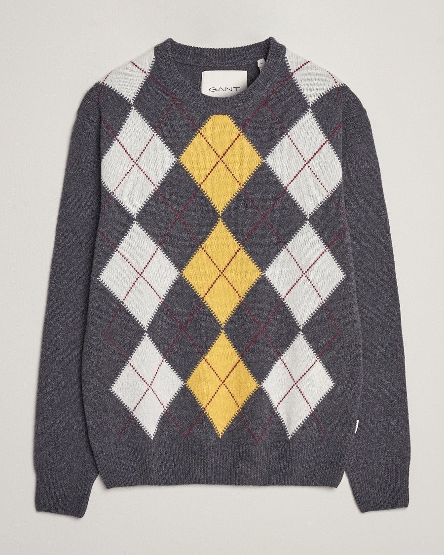 GANT Lambswool Argyle Crew Neck Sweater Charcoal Melange - Grau,Mehrfarbig - Strickpullover - Grösse: XXL