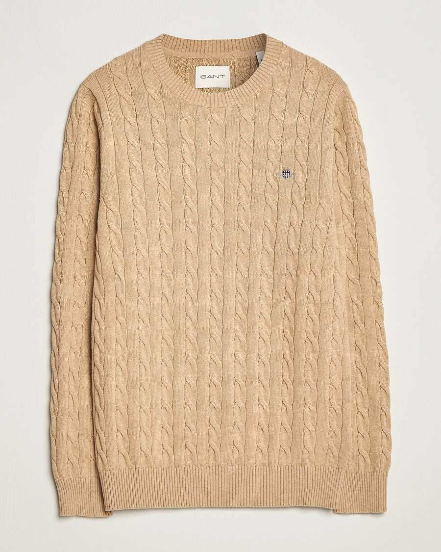 Herren | GANT | GANT | Cotton Cable Crew Neck Pullover Khaki Melange