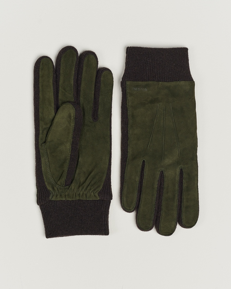 Hestra Geoffery Suede Wool Tricot Glove Dark Olive - Grün - Handschuh - Grösse: 9