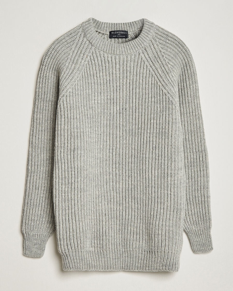 Gloverall Fisherman Rib Chunky Wool Crew Neck Light Grey – Grau