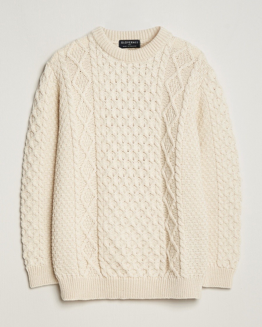 Gloverall Merino Wool Aran Cable Knitted Crew Neck Ecru - Weiß - Strickpullover - Grösse: S