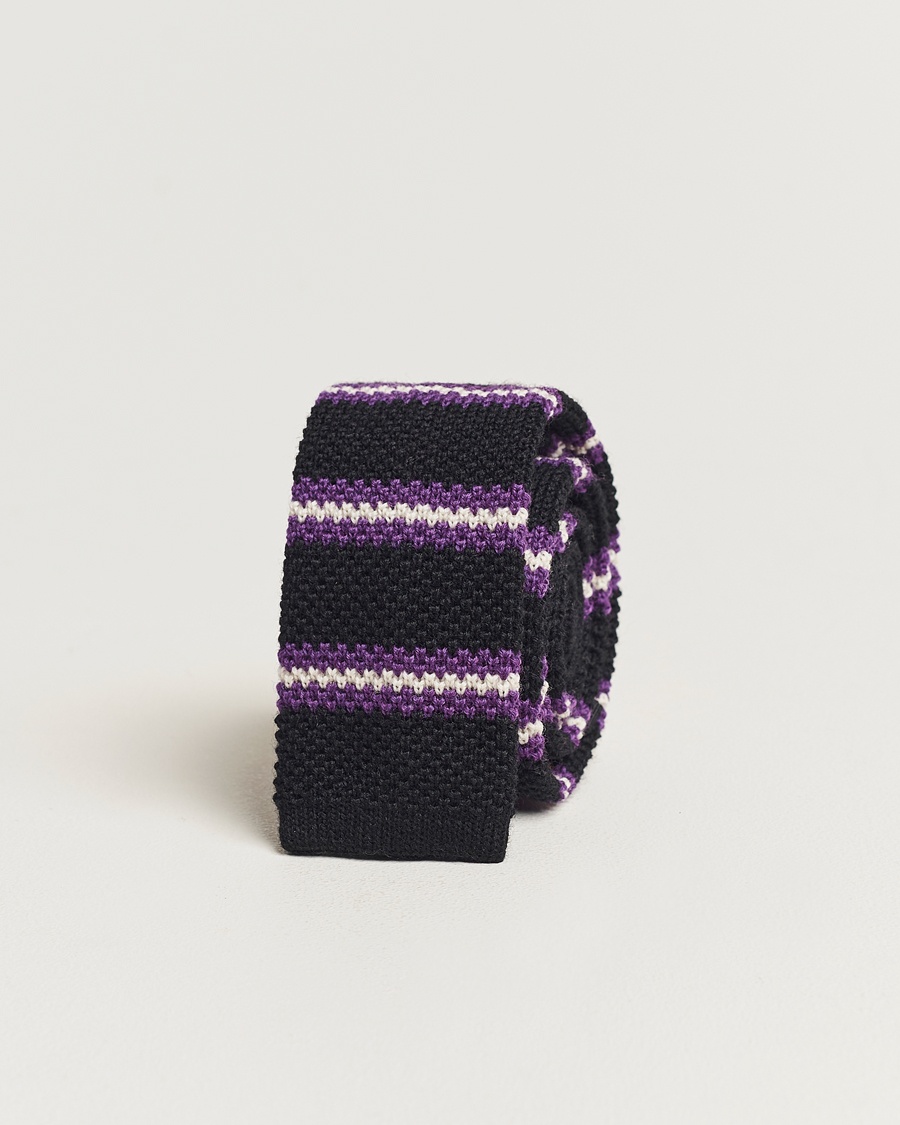  Striped Wool Tie Black/Purple