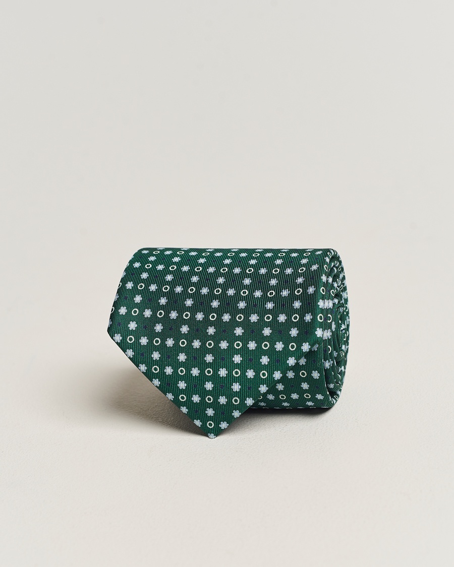  3-Fold Printed Silk Tie Dark Green