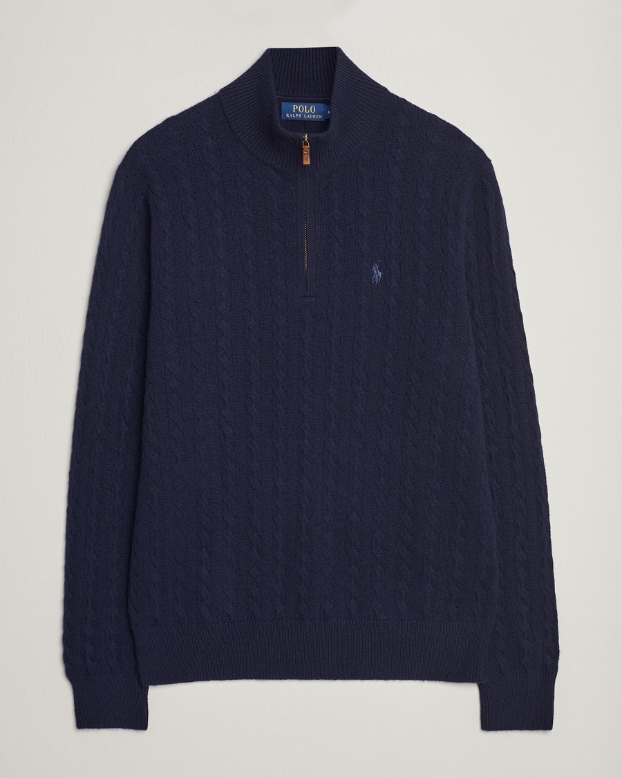 Polo Ralph Lauren Wool/Cotton Cable Half-Zip Hunter Navy - Blau - Half-zip - Grösse: M