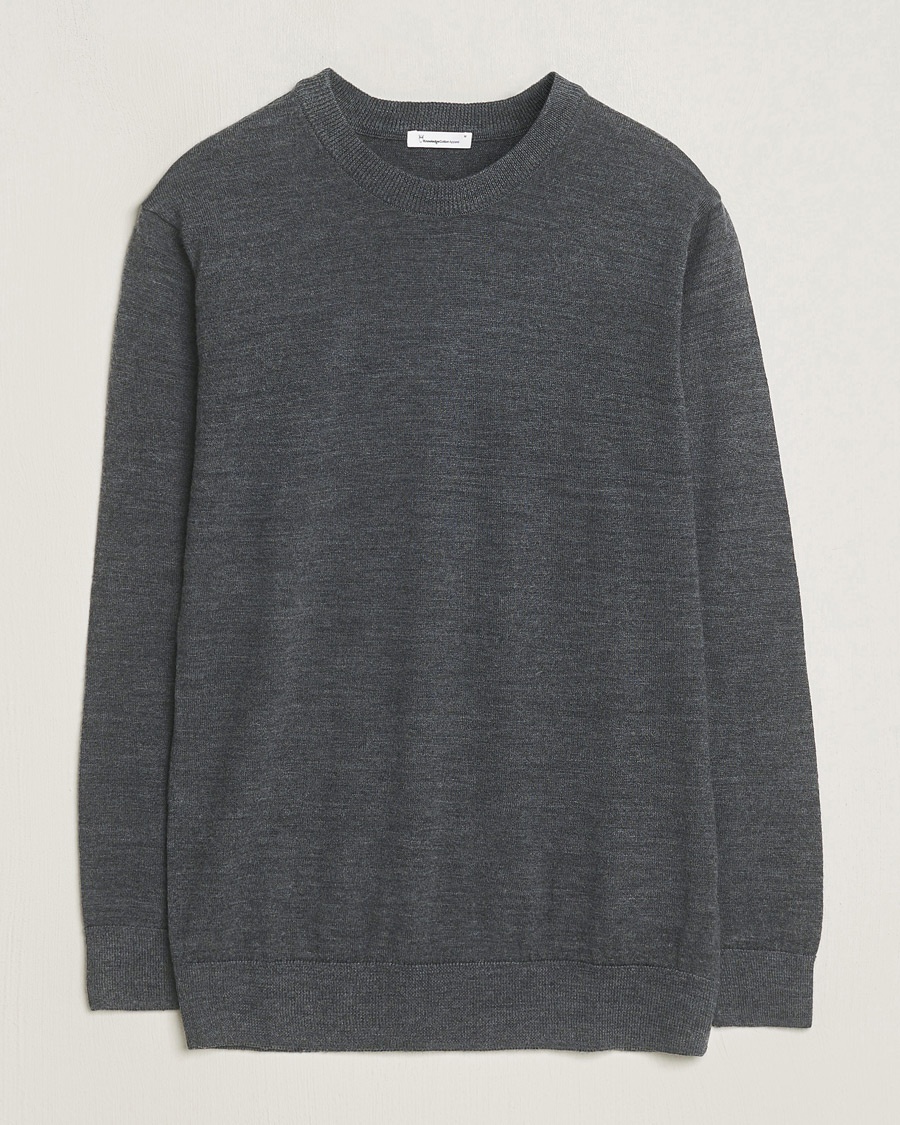 Herren | | KnowledgeCotton Apparel | Regular Merino Knit Crew Neck Dark Grey Melange