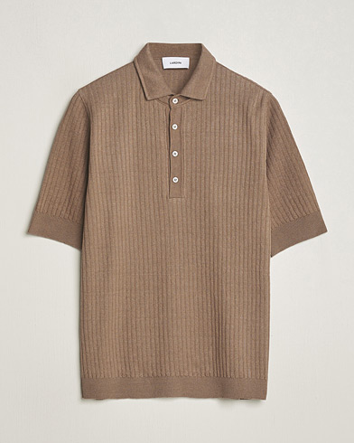 Herren |  | Lardini | Structured Linen/Cotton Polo Brown