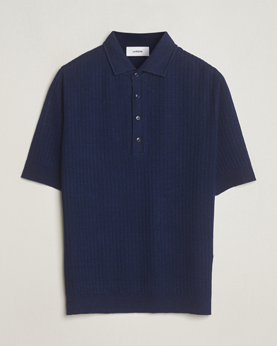 Herren |  | Lardini | Structured Linen/Cotton Polo Navy