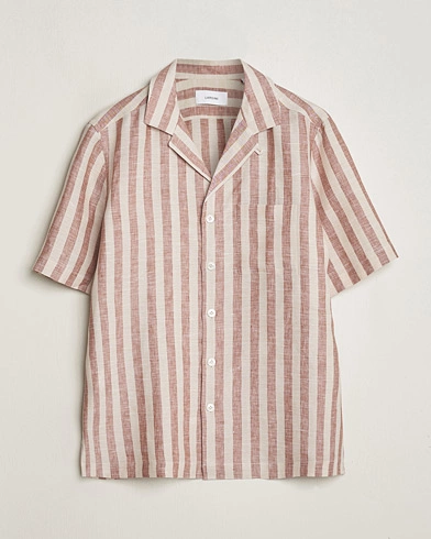 Herren |  | Lardini | Striped Short Sleeve Linen Shirt Beige/Red
