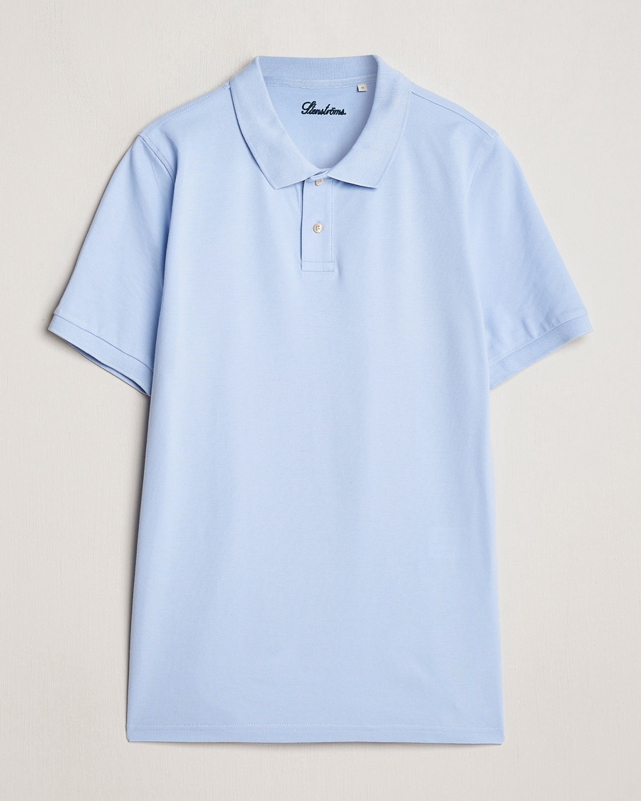Herren | Stenströms | Stenströms | Organic Cotton Piquet Polo Shirt Light Blue