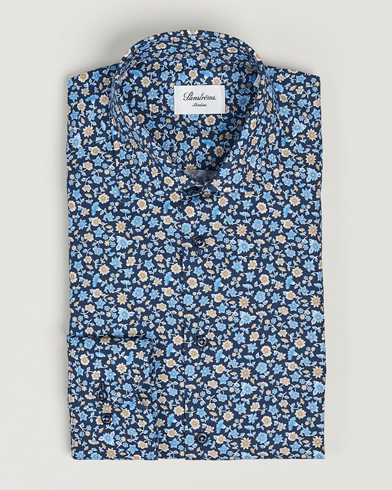 Herren |  | Stenströms | Slimline Cut Away Printed Flower Shirt Navy
