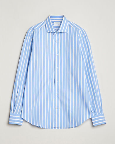 Herren | Mazzarelli | Mazzarelli | Soft Cotton Cut Away Shirt Blue/White Stripe