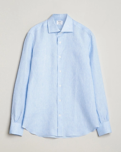 Herren | Mazzarelli | Mazzarelli | Soft Linen Cut Away Shirt Light Blue