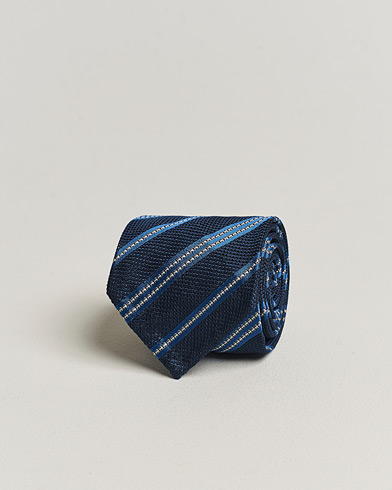 Herren |  | Finamore Napoli | Jacquard Regimental Stripe Silk Tie Navy/Blue