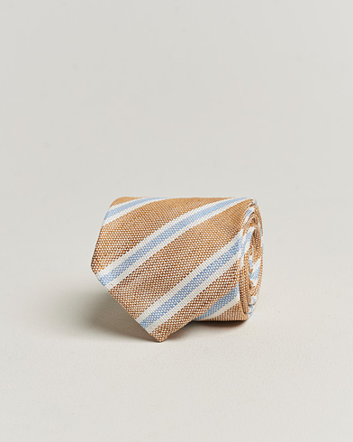 Herren |  | Finamore Napoli | Regimental Stripe Linen Tie Beige/Blue