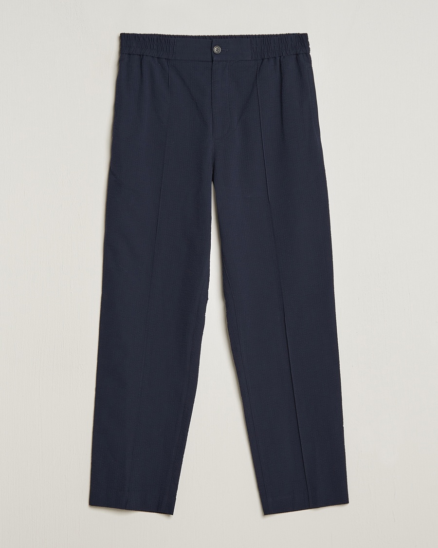 A.P.C. Joaquin Seersucker Drawstring Trousers Dark Navy – Blau
